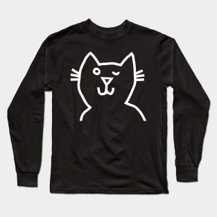 Cat Wink Minimalist Design Long Sleeve T-Shirt